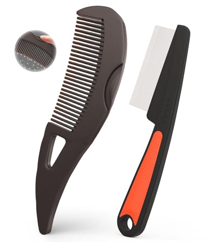 EHBELIF 2PC Brown & Red Dandruff Comb Set - Fine & Standard Tooth Hair Scalp DetoX