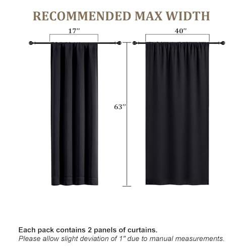 Lecloud Blackout Curtains 63 Inch Length, 2 Panels Set, Thermal Insulated Drapes for Bedroom & Living Room