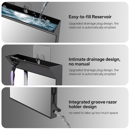 Saiggnyy Large Fog-Free Shower Mirror - Black Wall Mount for Shaving