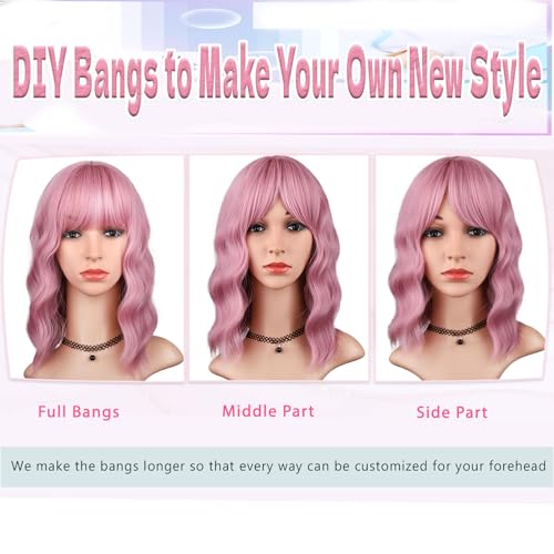 Purple Pink Wavy Wig for Women - Shoulder Length Synthetic Hair with Bangs, Daily & Party Use, HAIRUP