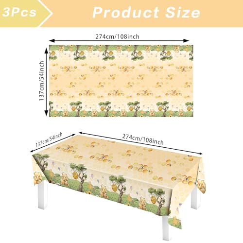 WISSLERMER 3pcs Classic Bear Baby Shower Tablecloths - 54x108 Inches