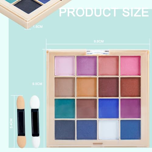 MKNZOME 16-Color Nail Pigment Powder Palette with 6 Sponge Brushes