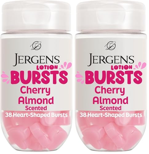 Jergens Cherry Almond Lotion Bursts - 38 Count Pack of 2 - Fun Heart-Shaped Moisturizer