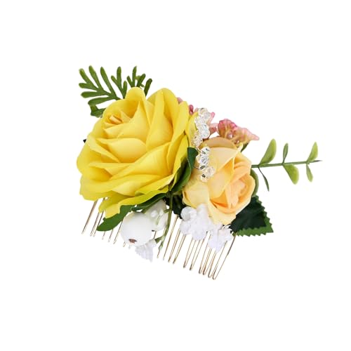 Yellow Artificial Flower Hair Comb Side Bridal Accessory