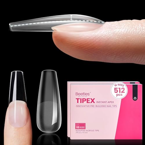 Beetles Tipex Long Coffin Nail Tips - 512pcs Pre-Etched Full Cover Set