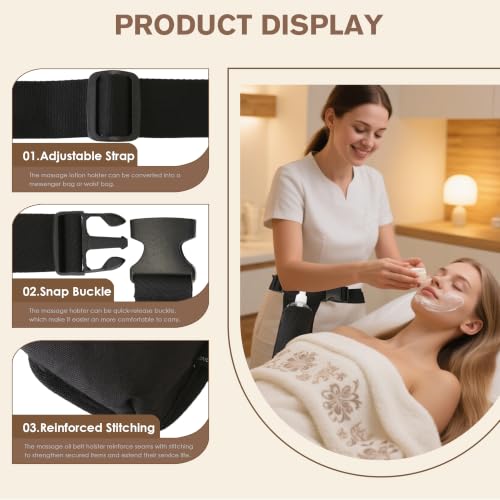 LANLAOER Adjustable Black Lotion Holster Waist Belt for Massage Therapists