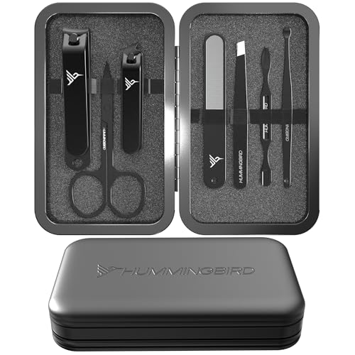 HUMMINGBIRD 7-Piece Stainless Steel Men's Manicure Grooming Kit with Travel Case
