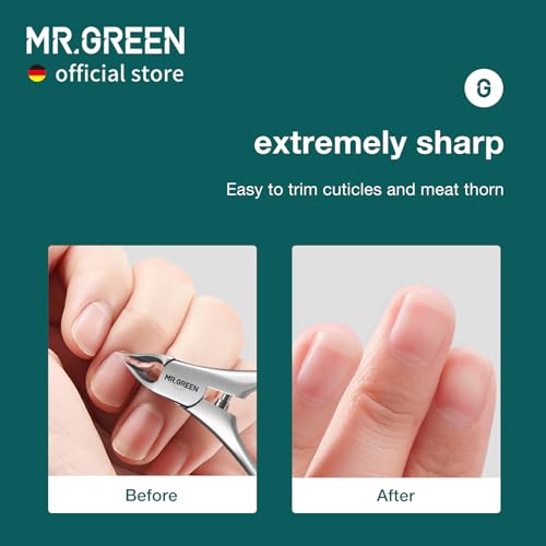MR.GREEN Cuticle Nippers + Manicure Pusher Set with Built-in Spring - Dead Skin Remover & Nail Trimmer