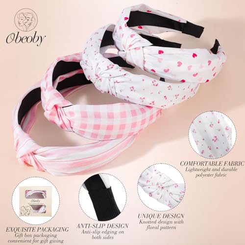 Knotted Headbands for Women - Pink Stripe 4 Pack, Non-Slip Design