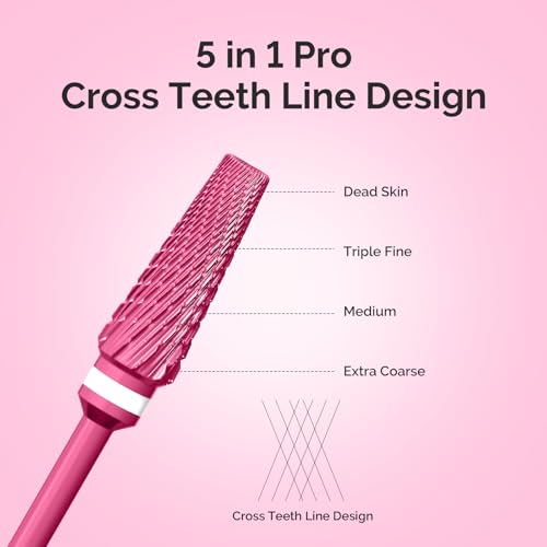 MelodySusie 5-in-1 Carbide Nail Drill Bit - Pink Blossom 3/32" Shank