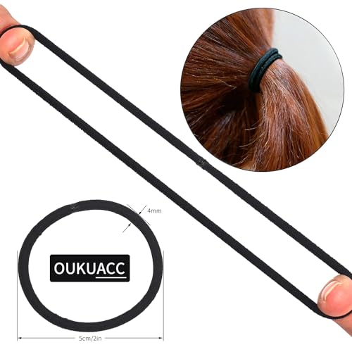 OUKUACC QFQ-114 Black Hair Ties - 120 Pack, 2 Inch Elastic Ponytail Holders, No Damage, Ouchless Hair Elastics for Women & Men
