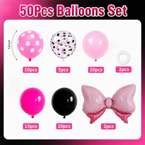 Pink and Black Balloons Set | 50 Pcs 12 Inch Birthday & Party Decor