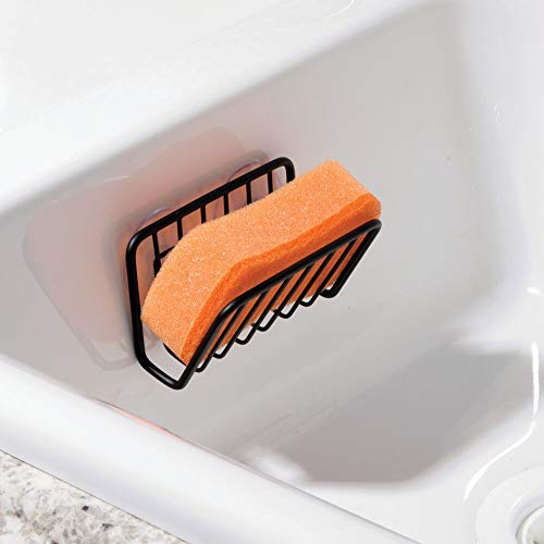 mDesign Matte Black Metal Sponge Holder with Suction Cups