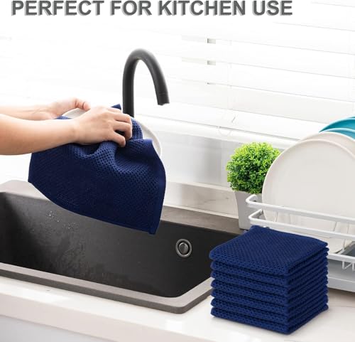 Joybest Cotton Kitchen Dish Cloths - 8-Pack Waffle Weave, 12x12" Navy Blue