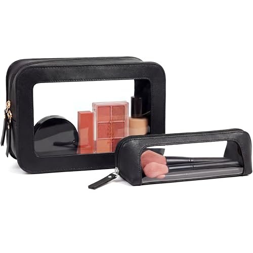 LETGO Clear Makeup Bag Set, Waterproof Travel Toiletry Pouch - Dual Black