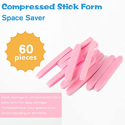 FITINI 60 Pack Pink Compressed Facial Sponges - Makeup Removal & Cleansing Pads