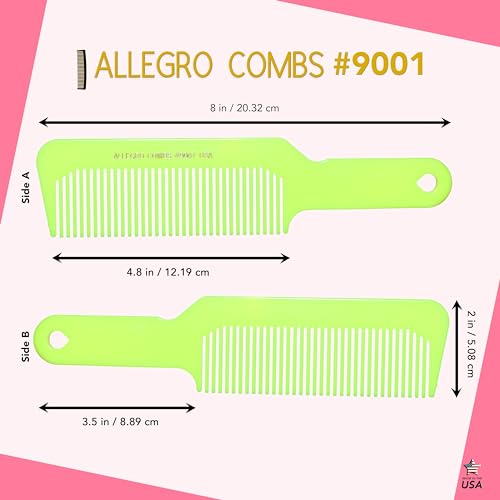 Allegro Combs Flat Top Hair Cutting Comb Neon Yellow 9001 for Barbers & Stylist