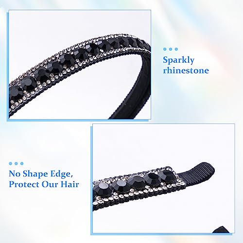 HINZIC 2 Pack Rhinestone Headbands for Women - Black & Silver Non-Slip Hair Accessories