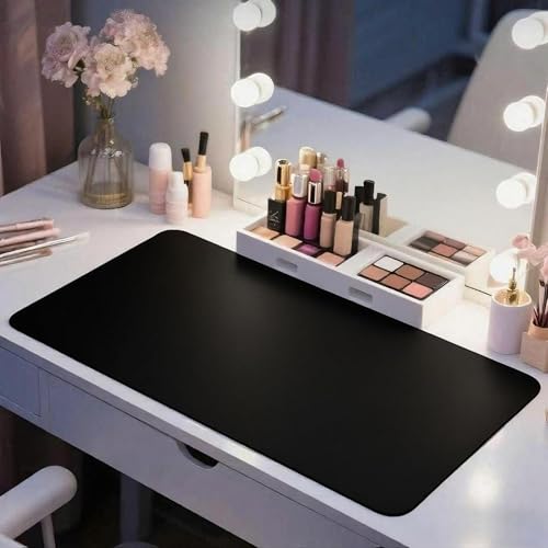 Black Waterproof Makeup Mat - Easy Clean PU Leather Vanity Protector