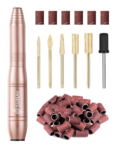 SUBAY Champagne Gold Electric Nail Drill 20000RPM - Manicure & Pedicure Tool with 6 Bits & 20 Bands
