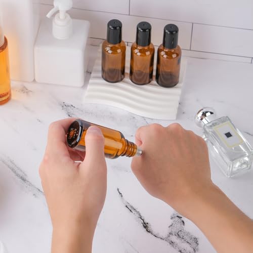 RAMFIYN 6 Pack Amber 30ml Refillable Essential Oil Roller Bottles with Filling Tool & Labels