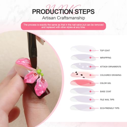Y2K Kawaii Press-On Nails with Cross Bunny Charm - Size L