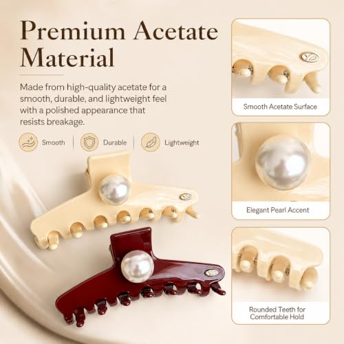 Babeorn 4.33-Inch Large Acetate Hair Claw Clip with Pearl Accent