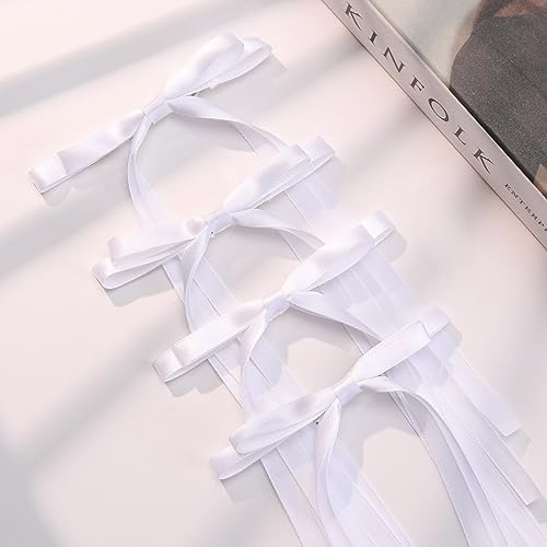 VOBOBE 4PCS Long Satin Hair Bows Clips for Women & Girls