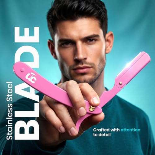 Utopia Care Professional Straight Razor for Men with 100 Blades - Pink, Safety Barber Razor
