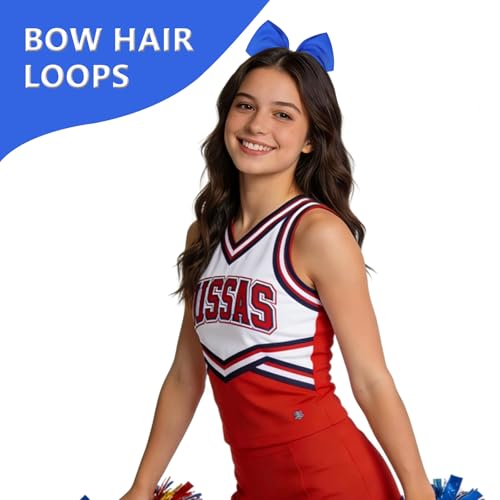Blue Cheer Bows for Cheerleaders 2-Pack Elastic Hair Bows for Girls
