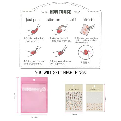 5D Floral Nail Stickers - Self-Adhesive Vintage Designs, 2 Sheets