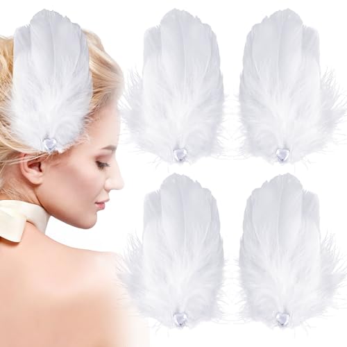 ANCIRS 4 Pack White Feather Hair Clips Barrettes for Women & Girls - Elegant Hair Accessories