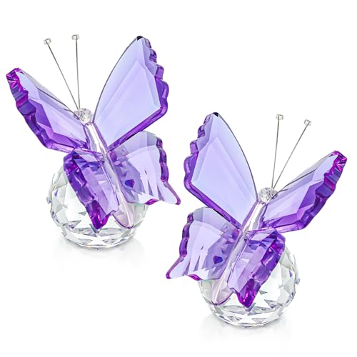 KANPURA Crystal Butterfly Figurines - 2 Pcs Purple Glass Statues
