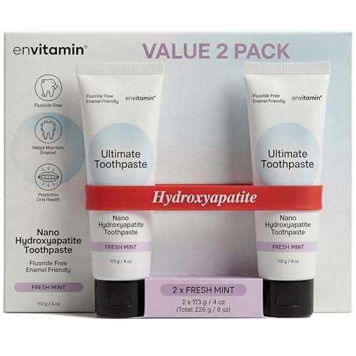 envitamin Fluoride-Free Nano Hydroxyapatite Toothpaste, 4 oz (Pack of 2) - Fresh Mint, Enamel Remineralizing & Whitening