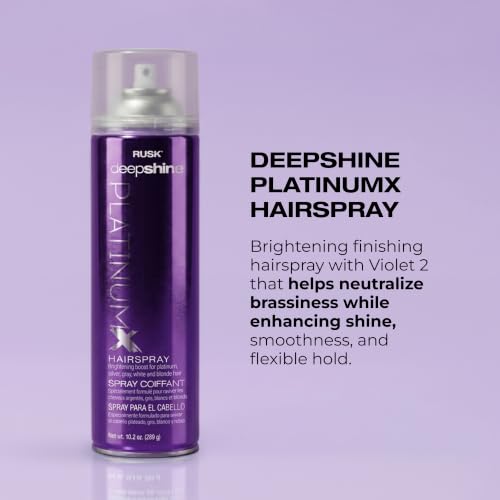 RUSK Deepshine PlatinumX Hairspray - Fast-Drying, Frizz Control, Violet Toning for Blonde & Silver Hair, 10.2 oz