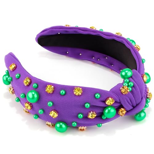 AHONEY Mardi Gras Purple Pearl Rhinestone Headband for Women Girls Stylish Hair Accessory