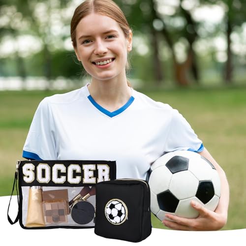 Soccer Makeup Bag Set - 2 Pcs Waterproof Cosmetic Travel Pouches for Women