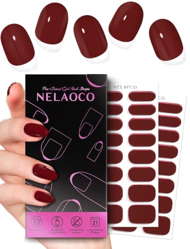 Nelaoco True Crimson Red Nail Polish Strips 32PCS Salon-Quality Gel Wraps, Long-Lasting & Waterproof