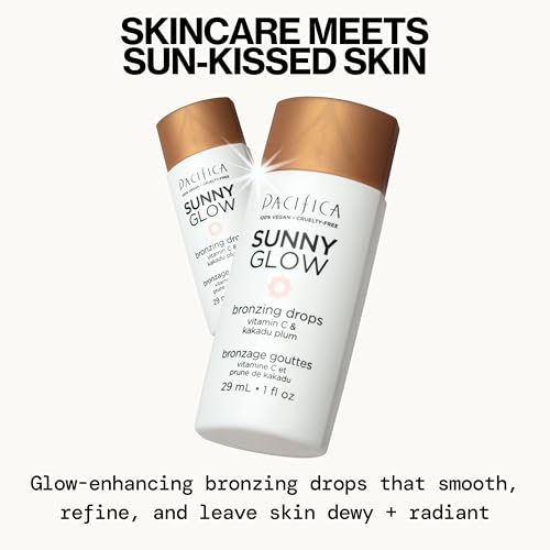 Pacifica Sunny Glow Liquid Bronzer Drops 1 Fl Oz - Face & Cheeks Sun-Kissed Glow with Vitamin C & Glycolic Acid