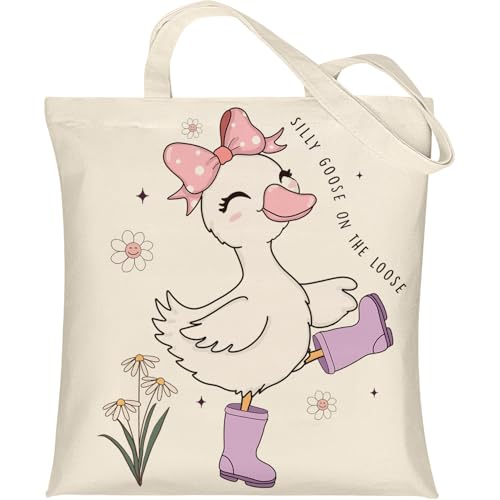 Silly Goose Canvas Tote Bag with Inner Pockets - Reusable Lunch & Grocery Bag