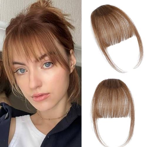 ELEFOCUS 100% Human Hair Clip-in Wispy Bangs - Light Brown Daily Wear