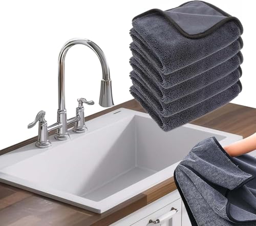 Microfiber Cleaning Towels - 5 Pack Streak-Free Window & Car Cloths