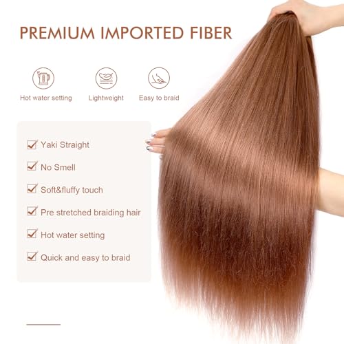 24 Inch Pre-Stretched Braiding Hair - 6 Packs Brown Yaki Extensions
