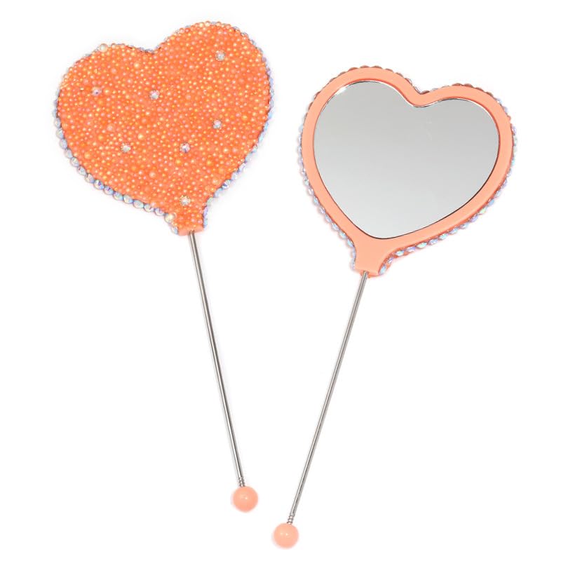 Beadable Heart Handheld Mirrors - 10 Colors with Pearl (10 Pack)