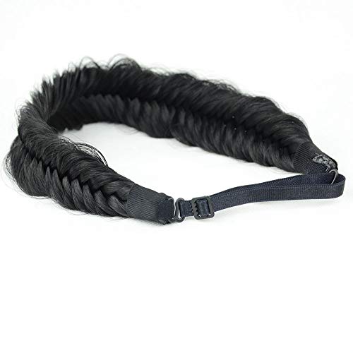 BOBIYA Black Fishtail Synthetic Hair Headband for Women, Braided Elastic Hair Accessory