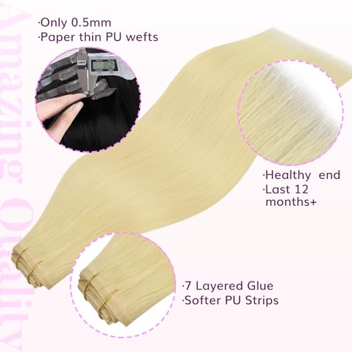 IDN BEAUTY 14 Inch Seamless Clip In Human Hair Extensions, 110g Blonde Remy
