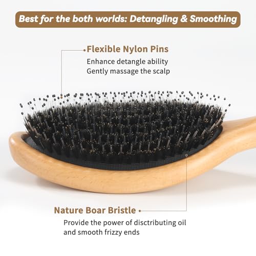 RAVEGO Boar Bristle Hair Brush - Curved Nylon Detangling Brush for All Hair