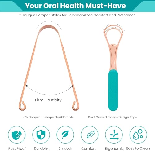 2-Piece Copper & Stainless Steel Tongue Scraper Set for Fresh Breath