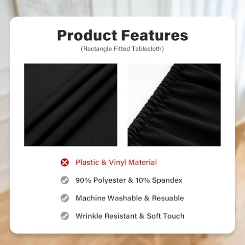 30x72 Inch Black Fitted Tablecloth - Elastic Spandex Cover for Indoor & Outdoor Use