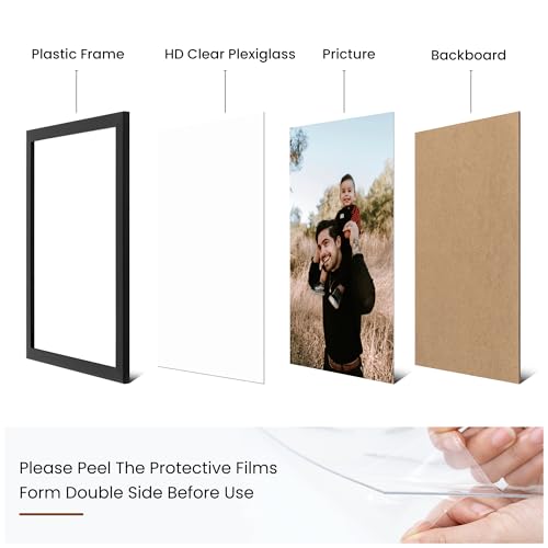 11x14 Black Picture Frame Set of 2 with Shatter-Resistant Plexiglass